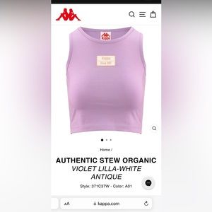 Kappa- Violet colored Cropped tank top. Fitted. 95% organic cotton. 5% spandex.